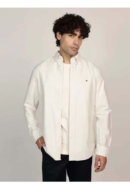 Camisa Blanca Heritage De Rayas Con Corte Regular Tommy Hilfiger