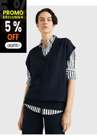 Saco Azul Amplio Manga Corta Con Cuello V Para Mujer Tommy Hilfiger Tommy Hilfiger
