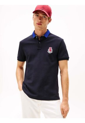 Polo Azul En Piqué De Corte Regular Tommy Hilfiger