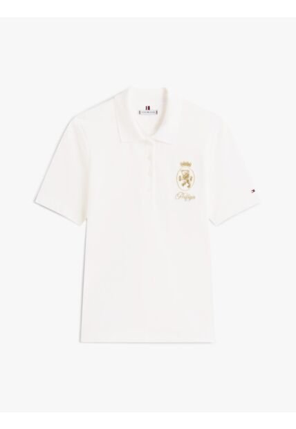 Polo Blanco De Corte Regular Con Escudo Bordado Tommy Hilfiger