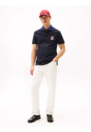 Polo Azul En Piqué De Corte Regular Tommy Hilfiger