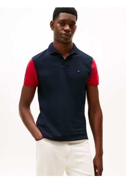Polo Azul De Corte Regular Con Diseño Color Block RWB Tommy Hilfiger