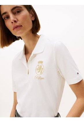 Polo Blanco De Corte Regular Con Escudo Bordado Tommy Hilfiger