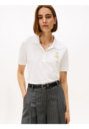 Polo Blanco De Corte Regular Con Escudo Bordado Tommy Hilfiger