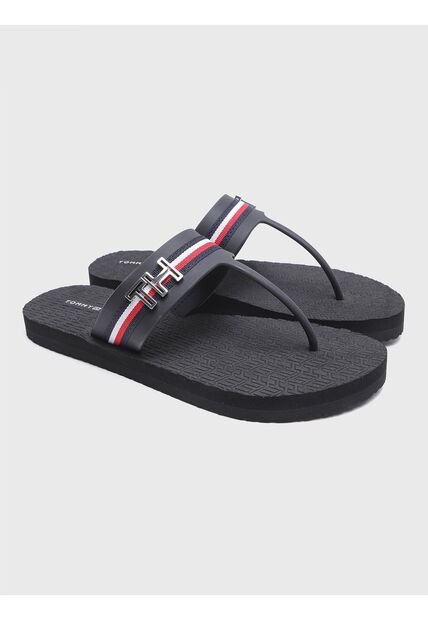 Sandalias Negro De Playa Con Rayas Globales Y Detalles De Herraje Tommy Hilfiger