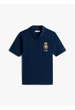 Polo Azul De Corte Regular Con Escudo Bordado Tommy Hilfiger