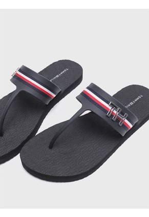 Sandalias Negro De Playa Con Rayas Globales Y Detalles De Herraje Tommy Hilfiger