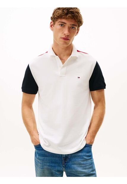 Polo Blanco De Corte Regular Con Diseño Color Block RWB Tommy Hilfiger