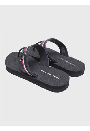 Sandalias Negro De Playa Con Rayas Globales Y Detalles De Herraje Tommy Hilfiger