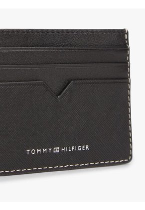 Tarjetero Negro De Cuero Con Logo Tommy Hilfiger