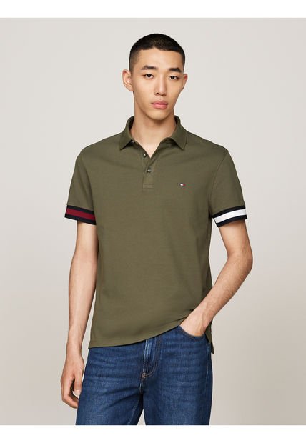 Polo Verde De Corte Slim Con Logo Tommy Hilfiger