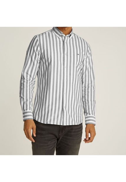 Camisa Verde Oxford De Rayas Tommy Hilfiger