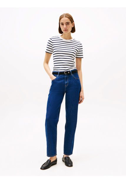 Camiseta Blanca De Cuello Redondo Con Corte Slim Tommy Hilfiger