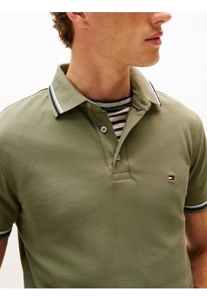 Polo Verde Ribeteado De Corte Slim Tommy Hilfiger