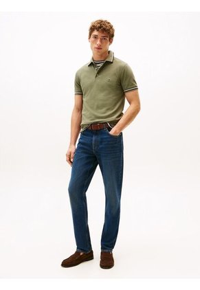 Polo Verde Ribeteado De Corte Slim Tommy Hilfiger