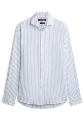 Camisa Blanca De Rayas En Tejido Royal Oxford Elástico Con Cuello Flex Tommy Hilfiger