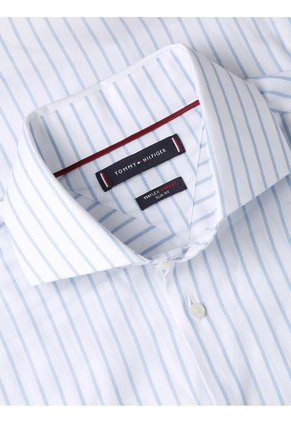 Camisa Blanca De Rayas En Tejido Royal Oxford Elástico Con Cuello Flex Tommy Hilfiger