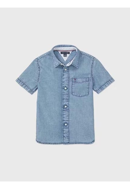 Camisa Celeste Denim - Adaptive Para Niño Tommy Hilfiger