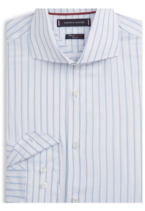 Camisa Blanca De Rayas En Tejido Royal Oxford Elástico Con Cuello Flex Tommy Hilfiger