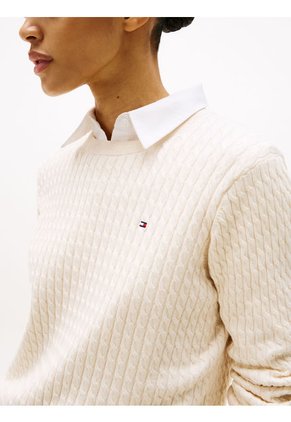 Saco Beige Tejido De Punto Trenzado Fino Tommy Hilfiger