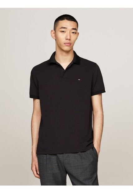 Polo Negro TH Flex De Corte Regular Tommy Hilfiger