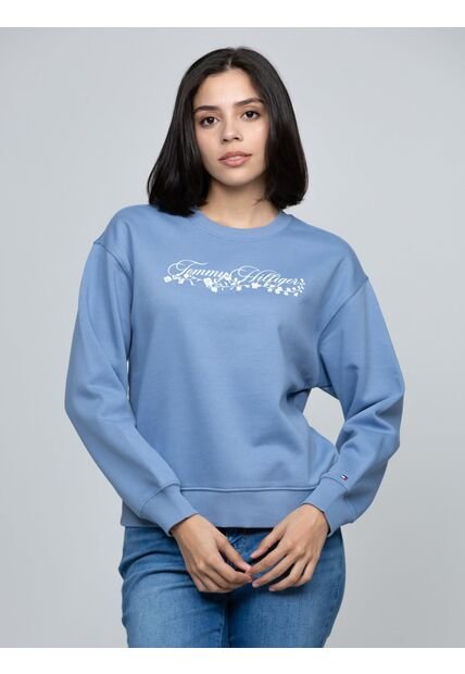 Saco Azul Fleece De Cuello Redondo Con Logo Gráfico Tommy Hilfiger