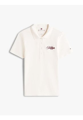 Polo Blanco Slim De Piqué Con Logo Bordado Tommy Hilfiger