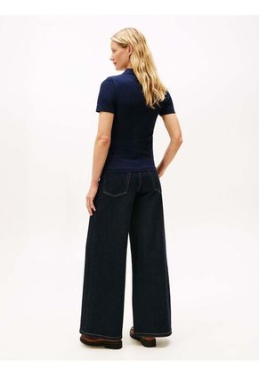 Polo Azul Slim De Piqué Con Logo Bordado Tommy Hilfiger