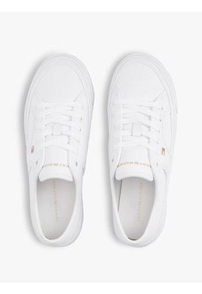 Tenis Blanco De Cuero Granulada Con Plataforma Y Logo Tommy Hilfiger