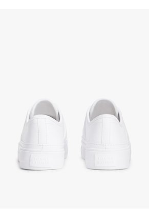 Tenis Blanco De Cuero Granulada Con Plataforma Y Logo Tommy Hilfiger