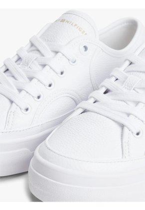 Tenis Blanco De Cuero Granulada Con Plataforma Y Logo Tommy Hilfiger