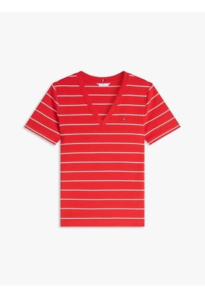 Camiseta Roja Slim Con Cuello En V Tommy Hilfiger