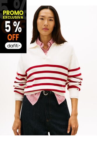 Saco Blanco Tipo Polo Con Diseño De Rayas Tommy Hilfiger Tommy Hilfiger