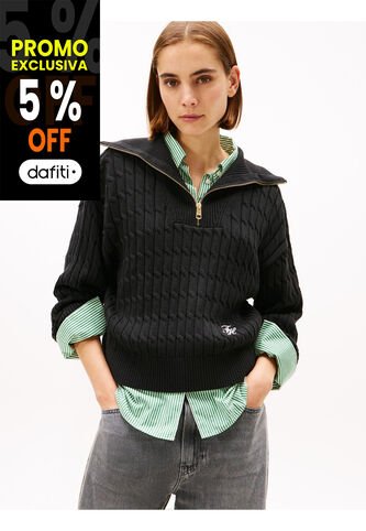 Saco Negro Con Cierre De Cremallera De 1/2 Con Tejido Cableado Tommy Hilfiger Tommy Hilfiger
