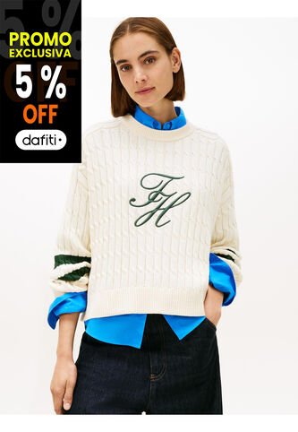 Saco Blanco De Cuello Redondo Con Logo Script Gráfico Tommy Hilfiger Tommy Hilfiger