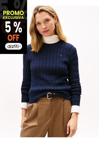 Saco Azul De Punto Con Cuello Redondo Tommy Hilfiger Tommy Hilfiger