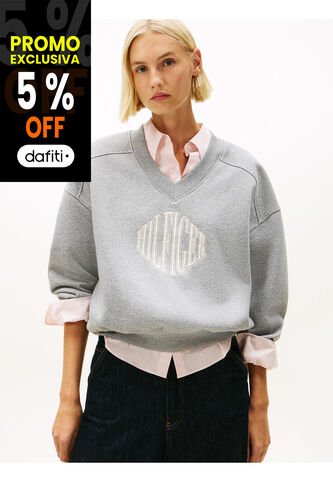 Saco Gris De Felpa Con Cuello En V Tommy Hilfiger Tommy Hilfiger
