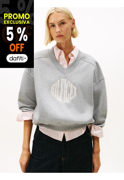 Saco Gris De Felpa Con Cuello En V Tommy Hilfiger