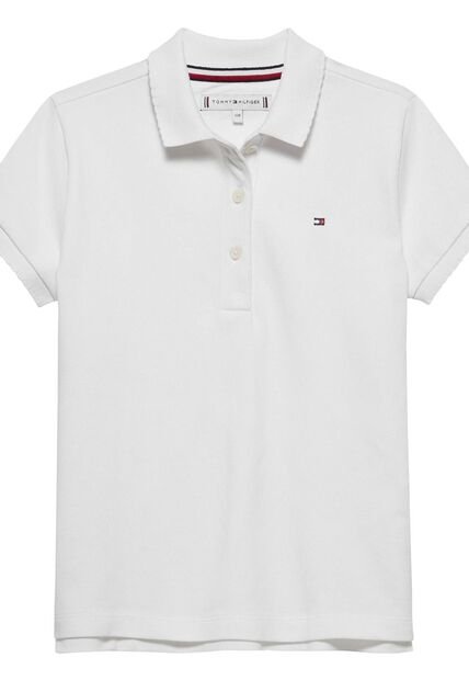 Polo Blanco Con Puños Festoneados Tommy Hilfiger