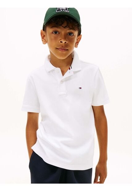 Polo Blanco De Punto Interlock De Corte Regular Tommy Hilfiger