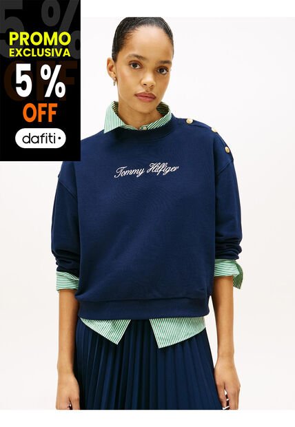 Saco Azul De Felpa Con Logo Script Y Botones Decorativos Tommy Hilfiger