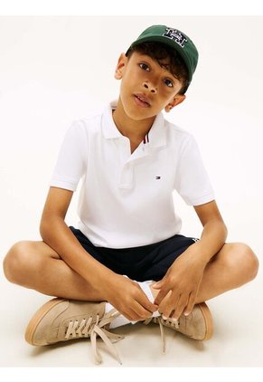 Polo Blanco De Punto Interlock De Corte Regular Tommy Hilfiger