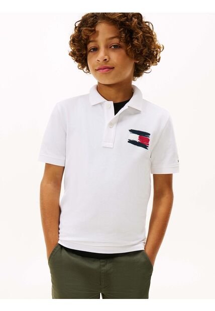 Polo Blanco Con Bandera Bordada En El Pecho Tommy Hilfiger