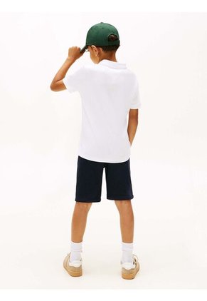 Polo Blanco De Punto Interlock De Corte Regular Tommy Hilfiger