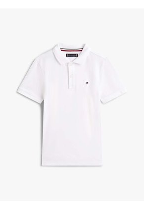 Polo Blanco De Punto Interlock De Corte Regular Tommy Hilfiger