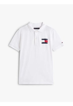 Polo Blanco Con Bandera Bordada En El Pecho Tommy Hilfiger
