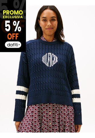 Saco Azul De Cuello Redondo Con Logo Script Gráfico Tommy Hilfiger Tommy Hilfiger