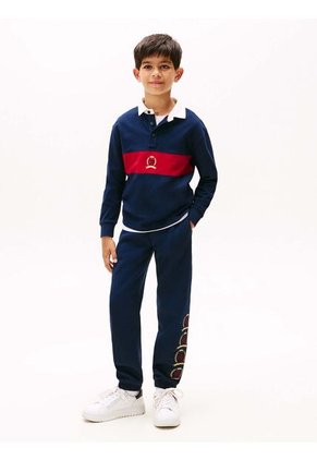 Polo Azul De Manga Larga Con Escudo TH Tommy Hilfiger