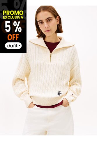 Saco Blanco Con Cierre De Cremallera De 1/2 Con Tejido Cableado Tommy Hilfiger Tommy Hilfiger