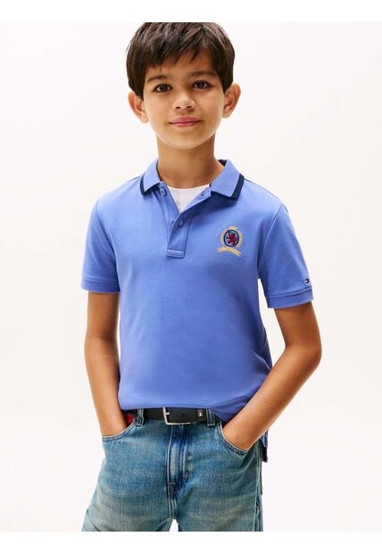 Polo Azul De Punto Interlock Con Escudo TH Tommy Hilfiger